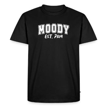 Moody Morning Est. 7AM Launisch - Men's Premium Organic T-Shirt - black - Front - Nico (187cm)