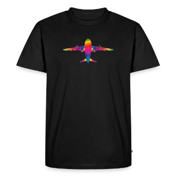 Plane in rainbow colours - Men's Premium Organic T-Shirt - black - Front - Nico (187cm)