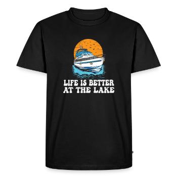Life Is Better At The Lake Motorboat Owner - Men's Premium Organic T-Shirt - black - Front - Nico (187cm)