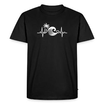 Heartbeat with palm trees and wave - Men's Premium Organic T-Shirt - black - Front - Nico (187cm)