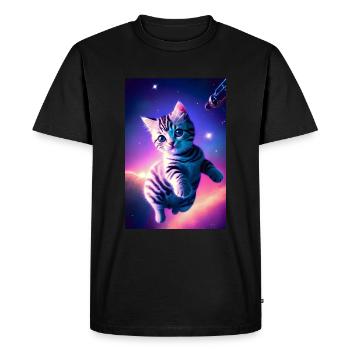 Space Kitten Synthwave - Men's Premium Organic T-Shirt - black - Front - Nico (187cm)