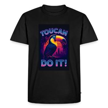 Toucan Do It – Funny Toucan in Neon Retro Look - Men's Premium Organic T-Shirt - black - Front - Nico (187cm)