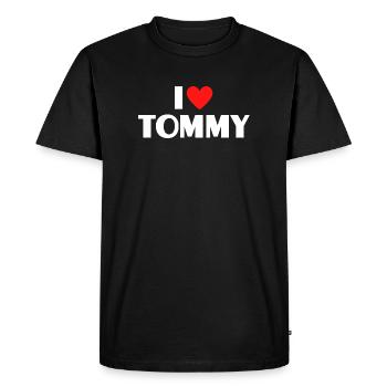 J’adore Tommy Red Heart Déclaration rétro - T-shirt Premium bio Homme - noir - Devant - Nico (187cm)
