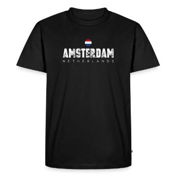 Amsterdam Bold Distressed Typography - Men's Premium Organic T-Shirt - black - Front - Nico (187cm)