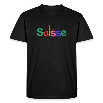 SUISSE. PAYS. GENEVE. HUMOUR. DRAPEAU - T-shirt Premium bio Homme - noir - Devant - Nico (187cm)