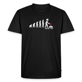 Game On Evolution: Gaming Button Gamer Nerd - Men's Premium Organic T-Shirt - black - Front - Nico (187cm)