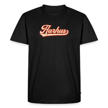 Look rétro Aarhus – Lettrage Danemark - T-shirt Premium bio Homme - noir - Devant - Nico (187cm)