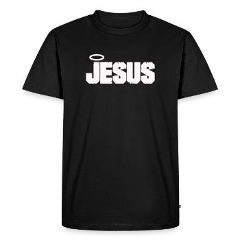 Lettres de Jésus avec auréole - T-shirt Premium bio Homme - noir - Devant - Nico (187cm)