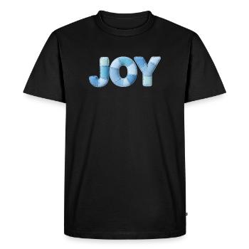 Blue Patchwork Joy Lettering - Men's Premium Organic T-Shirt - black - Front - Nico (187cm)