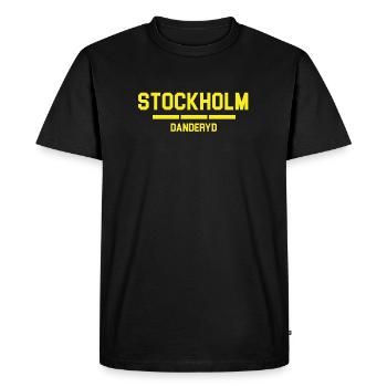Stockholm Danderyd City Skyline dans la nuit jaune - T-shirt Premium bio Homme - noir - Devant - Nico (187cm)