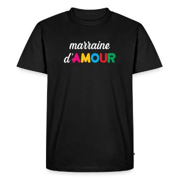 Marraine d'Amour - Famille - Baptême - T-shirt Premium bio Homme - noir - Devant - Nico (187cm)
