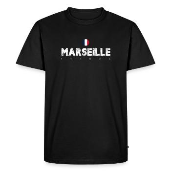 Marseille France Vintage Distressed Typography - Men's Premium Organic T-Shirt - black - Front - Nico (187cm)