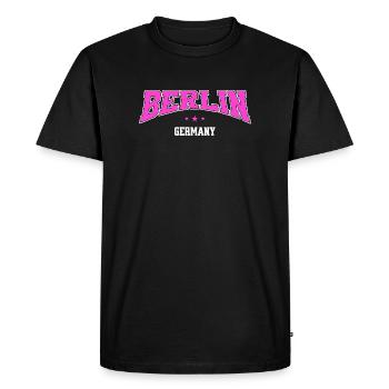 Berlin College style Allemagne Lettres rose - T-shirt Premium bio Homme - noir - Devant - Nico (187cm)