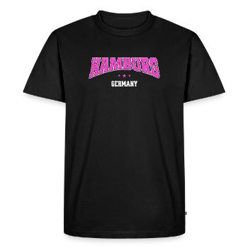 Hambourg, Allemagne, design de style Pink College - T-shirt Premium bio Homme - noir - Devant - Nico (187cm)