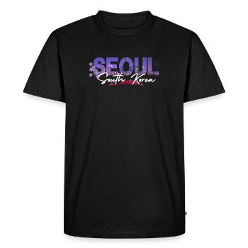 Écriture florale de la silhouette nocturne de Séoul - T-shirt Premium bio Homme - noir - Devant - Nico (187cm)