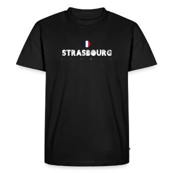 Typographie du drapeau en détresse de Strasbourg - T-shirt Premium bio Homme - noir - Devant - Nico (187cm)