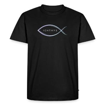 Ichthys - Fish motif with elegant lines - Men's Premium Organic T-Shirt - black - Front - Nico (187cm)