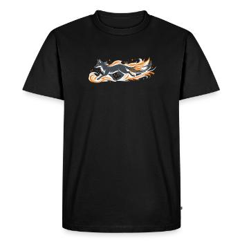 Renard enflammé en vol de feu - T-shirt Premium bio Homme - noir - Devant - Nico (187cm)