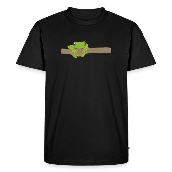 Grenouille verte sur une branche - T-shirt Premium bio Homme - noir - Devant - Nico (187cm)