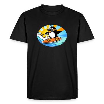 Penguin with sunglasses on a surfboard - Men's Premium Organic T-Shirt - black - Front - Nico (187cm)