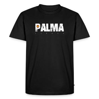 Palma Distressed Text with Spain Flag - Men's Premium Organic T-Shirt - black - Front - Nico (187cm)