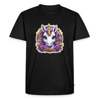Licorne avec des Roses colorées - Licorne douce - T-shirt Premium bio Homme - noir - Devant - Nico (187cm)