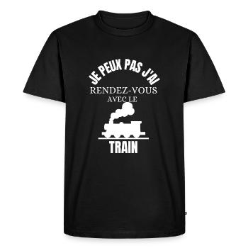je peux pas j ai rendez vous avec le train - T-shirt Premium bio Homme - noir - Devant - Nico (187cm)