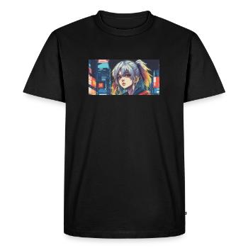 Jolie fille d’anime dans la ville - T-shirt Premium bio Homme - noir - Devant - Nico (187cm)