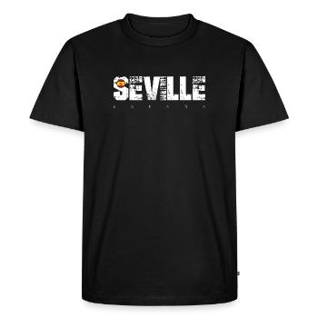 Seville Distressed Typography with Flag - Men's Premium Organic T-Shirt - black - Front - Nico (187cm)