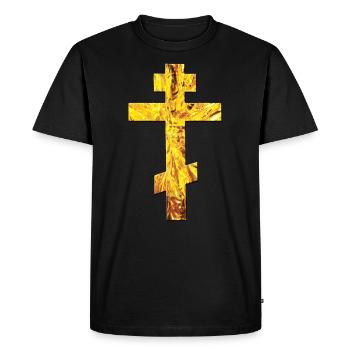 Orthodoxe russe Croix d'Or / Croix-russe - T-shirt Premium bio Homme - noir - Devant - Nico (187cm)