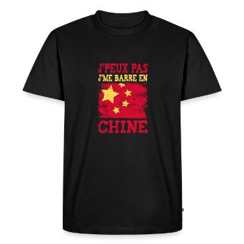 Je peux pas je me barre en Chine - T-shirt Premium bio Homme - noir - Devant - Nico (187cm)