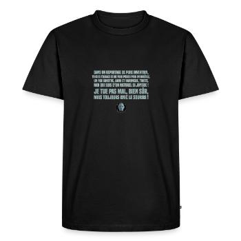 Un reportage de pure invention... Replique culte - T-shirt Premium bio Homme - noir - Devant - Nico (187cm)