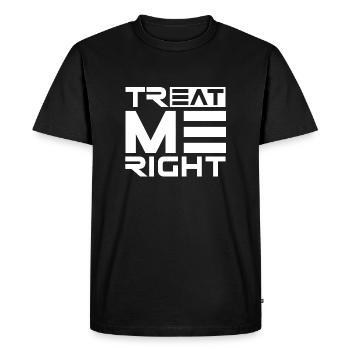 Je m’en charge. Traitez-moi bien, mangez des amusements - T-shirt Premium bio Homme - noir - Devant - Nico (187cm)