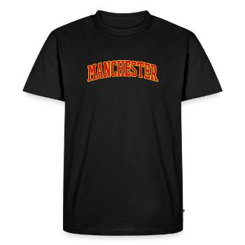 Manchester Varsity Lettering - Men's Premium Organic T-Shirt - black - Front - Nico (187cm)