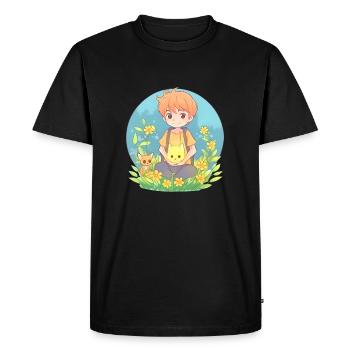 Cute anime boy flower field - Men's Premium Organic T-Shirt - black - Front - Nico (187cm)