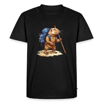 Mole rat with backpack and walking stick - Men's Premium Organic T-Shirt - black - Front - Nico (187cm)