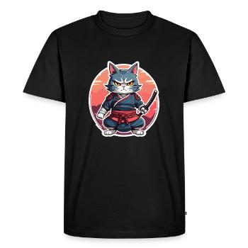 Chat samouraï #16 - T-shirt Premium bio Homme - noir - Devant - Nico (187cm)