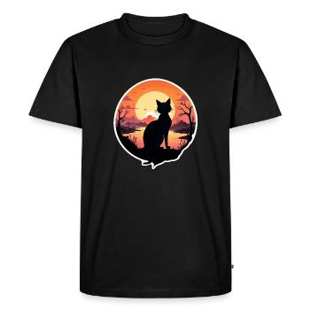 chat paysage et coucher de soleil - T-shirt Premium bio Homme - noir - Devant - Nico (187cm)