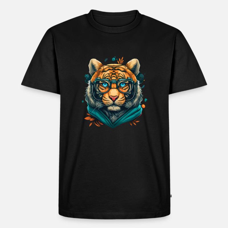 Tiger als Nerd mit Buch - Männer Premium Bio T-Shirt - Schwarz