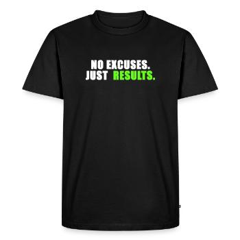 No excuses. Just results. - Men's Premium Organic T-Shirt - black - Front - Nico (187cm)