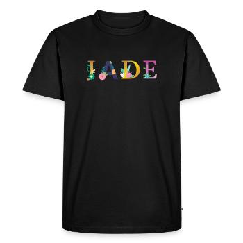Nom JADE décoré de fleurs - T-shirt Premium bio Homme - noir - Devant - Nico (187cm)