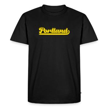 Portland Retro Script - Men's Premium Organic T-Shirt - black - Front - Nico (187cm)