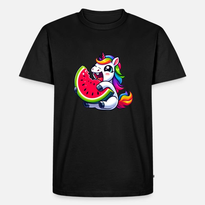 Einhorn Wassermelone Sommerdesign - Männer Premium Bio T-Shirt - Schwarz