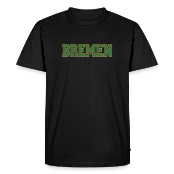 Lettrage en bloc de Brême vert et or - T-shirt Premium bio Homme - noir - Devant - Nico (187cm)