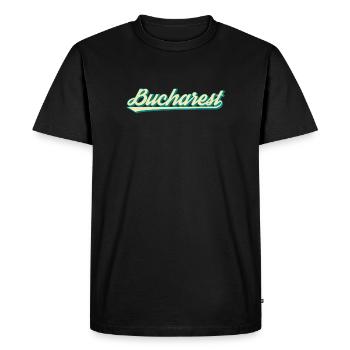 Bucarest Retro Script - T-shirt Premium bio Homme - noir - Devant - Nico (187cm)