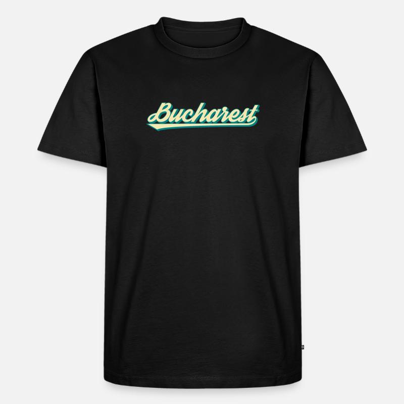 Bucharest Retro Script - Männer Premium Bio T-Shirt - Schwarz