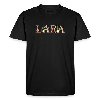 LARA Name Art With Flowers Embroidered - Men's Premium Organic T-Shirt - black - Front - Nico (187cm)