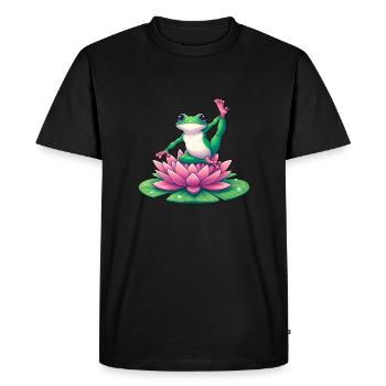 Méditation de yoga de la grenouille avec nénuphar - T-shirt Premium bio Homme - noir - Devant - Nico (187cm)