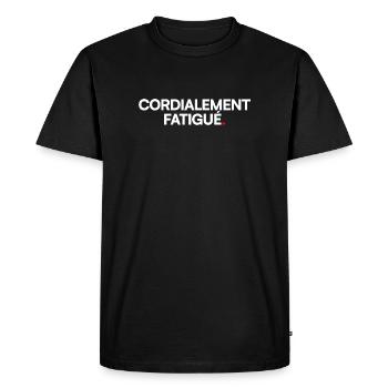 Cordialement fatigué. Humour bureau minimaliste - T-shirt Premium bio Homme - noir - Devant - Nico (187cm)
