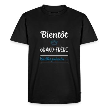 Bientôt grand frère ! Cadeau grande frère - T-shirt Premium bio Homme - noir - Devant - Nico (187cm)